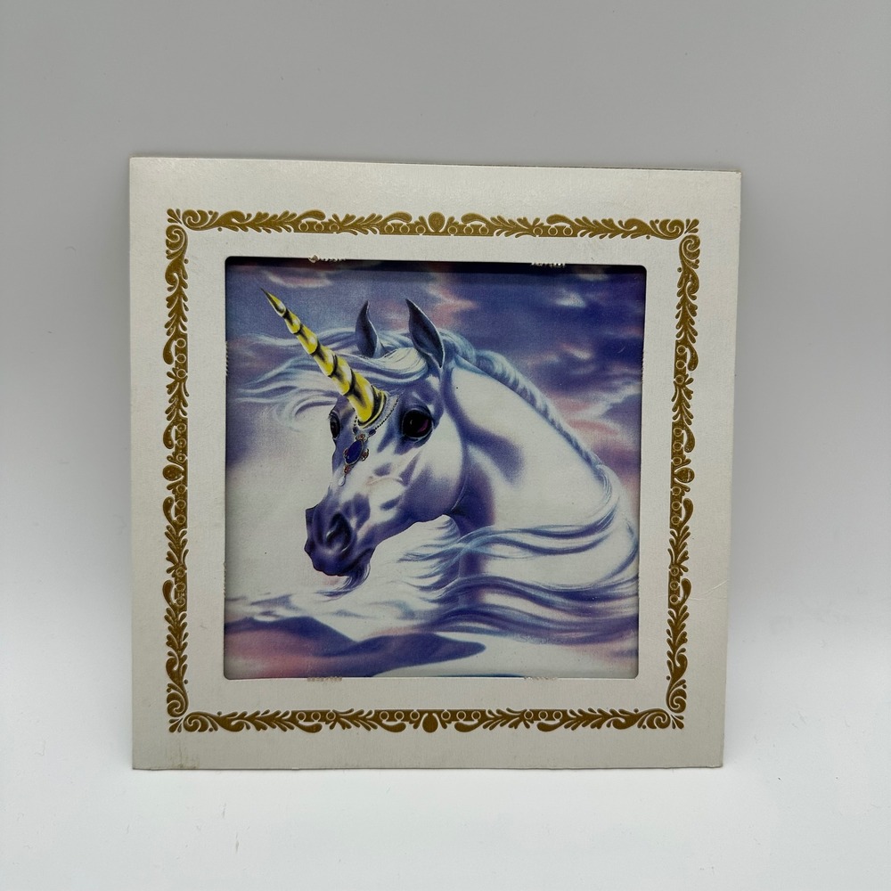 VTG 80s 90s Carnival Fair Prize Picture Unicorn Majestic Fantasy Art 8" x 8"